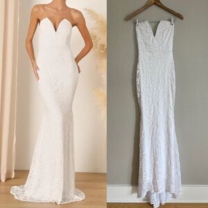 Passionate Charisma White Lace Strapless Mermaid Maxi Dress